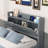 Twin Size Wooden Bed with Storage Headboard and Outlets, Extendable with Twin Trundle and Three Drawers, Grey