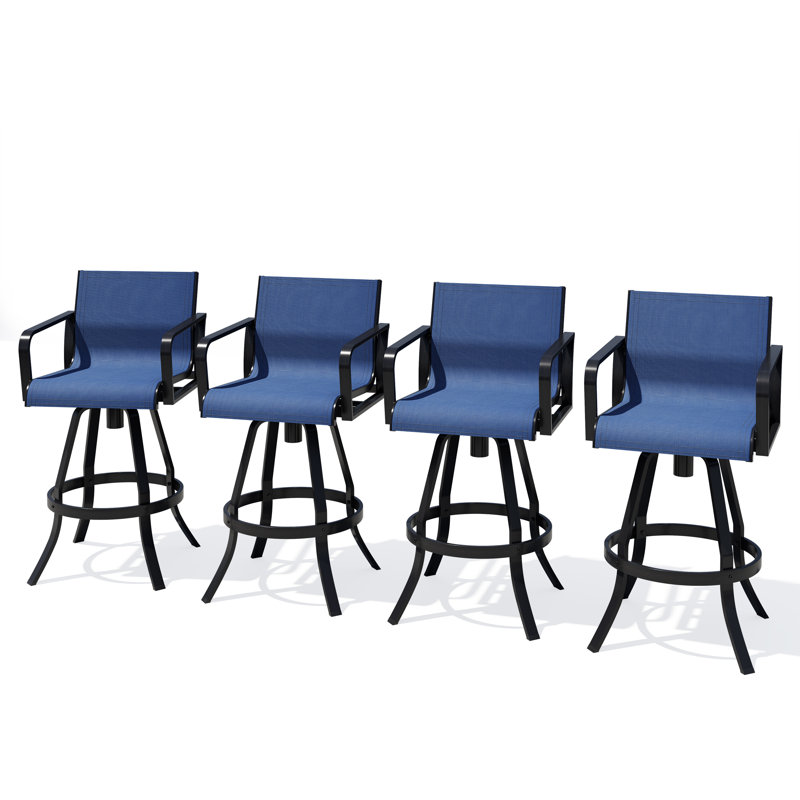 29.72" Outdoor Patio Swivel Bar Stools, Aluminum Frame (Set of 4), Navy