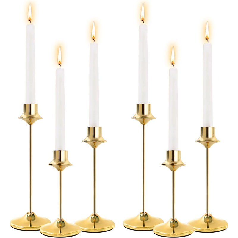 Weighted Candlestick Holder, Retro Metal Candlestick Holder, Suitable For Festivals, Fireplaces, Parties, Restaurants, And Homes. 6-Piece Set (Gold)