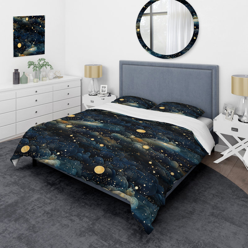 Ensemble de housse de couette Midnight Indigo Galatic, Housse de couette simple + 1 taie décorative stan