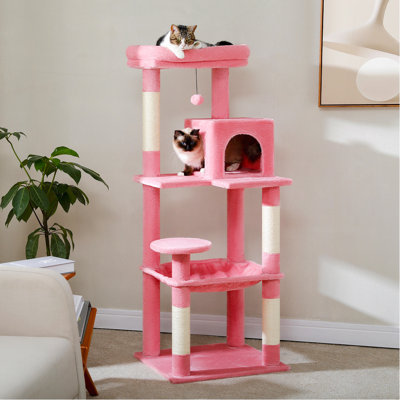 56.3" Plush Sisal Scratcher With 2 Door Condo House Cat Tree