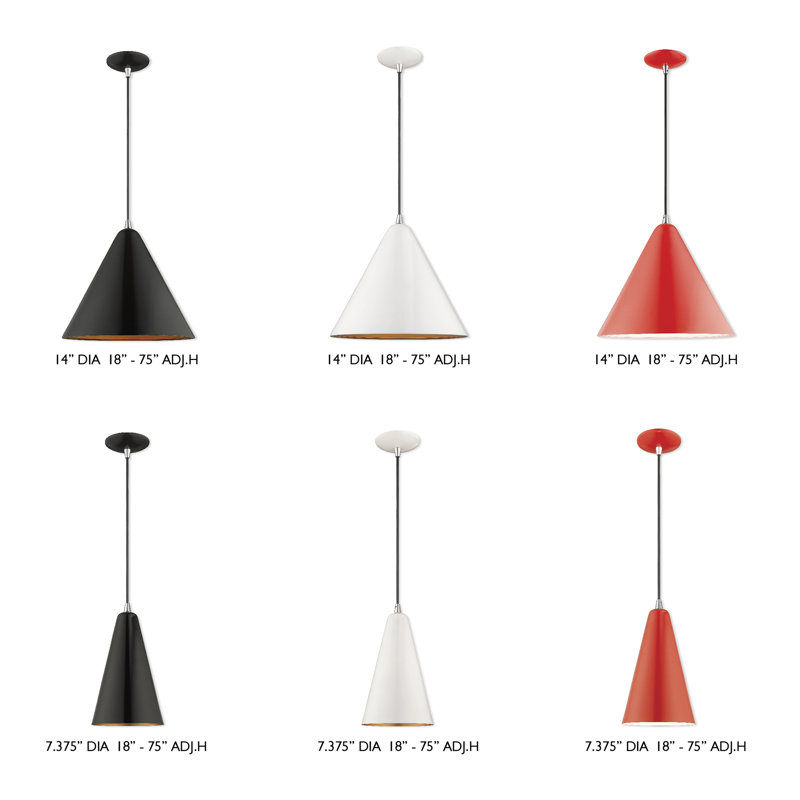 Luminaire suspendu conique à 1 lumière Carolan, Noir brillant