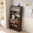 Buffet With Hutch And Foldable Dining Table, Storage Shelves, Side Hooks And A Cabinet With Sliding Doors-1692570441