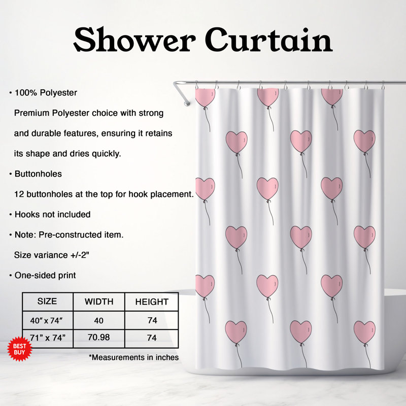 Rideau de douche standard 1 pièce Heartfelt, H 74 po x l 40 po