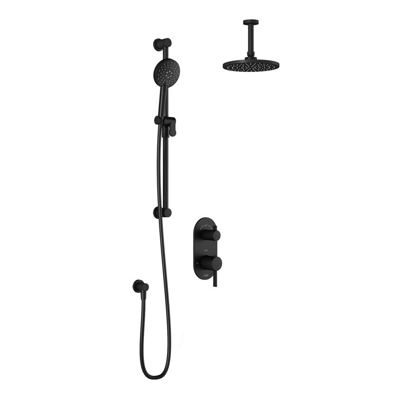 RoundOne td2: aquatonik t / p avec système de douche inverseur avec bras de plafond vertical noir mat