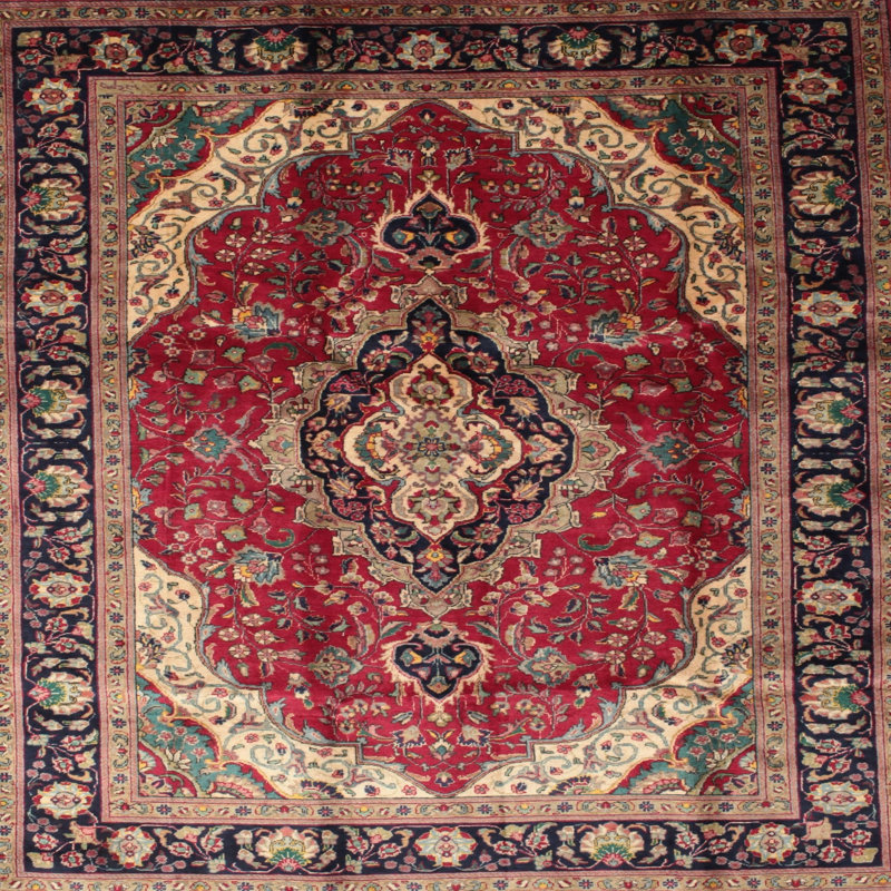 Tapis brun / rouge en laine / polyester tissé à la machine de style oriental Deahl, Rond 7 pi