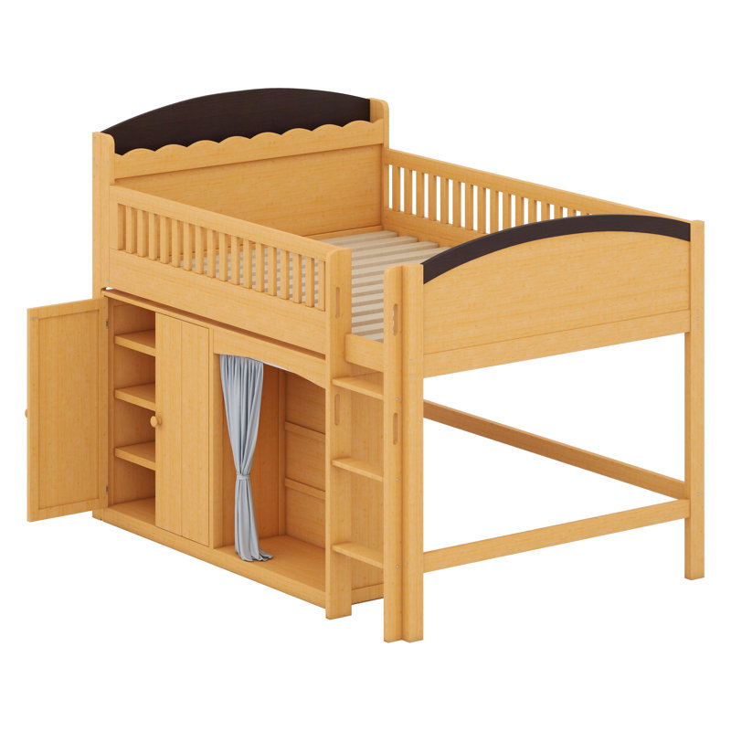 Structure de lit contemporaine avec rangement à plusieurs compartiments, garde-robe ouverte et éclairage programmable, Bois