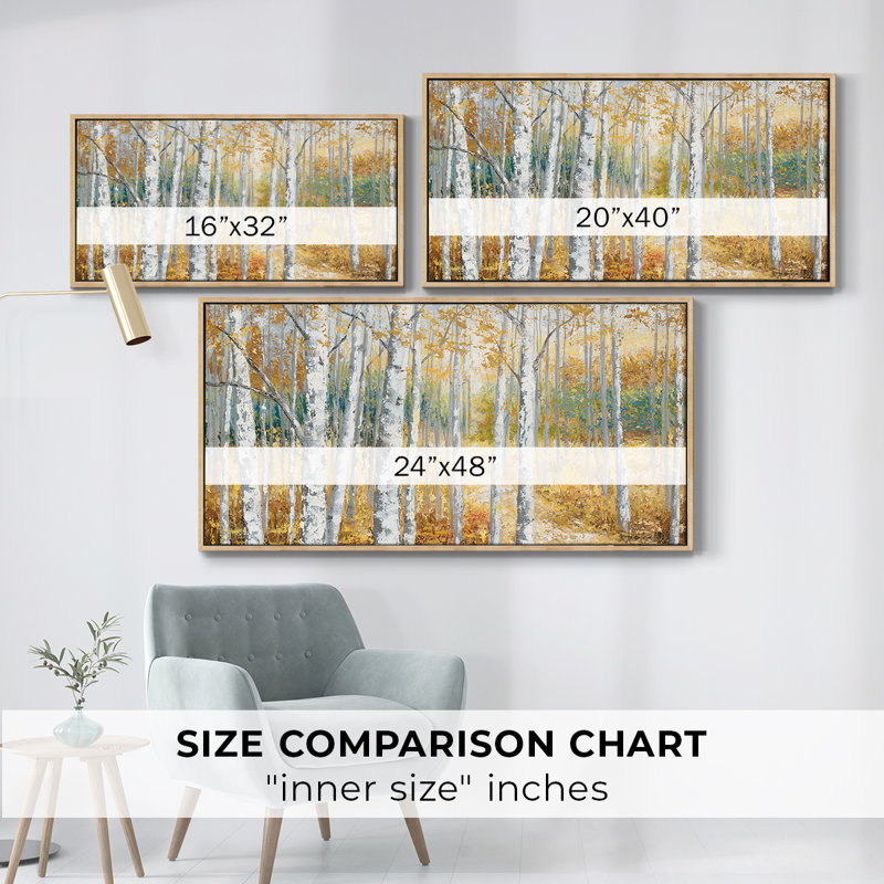 Birch Path II - Toile tendue avec châssis encadré - Prêt à être accroché, Naturel