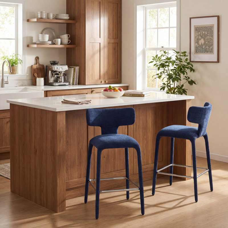 Tabouret de comptoir rembourré avec pieds en métal, Bleu