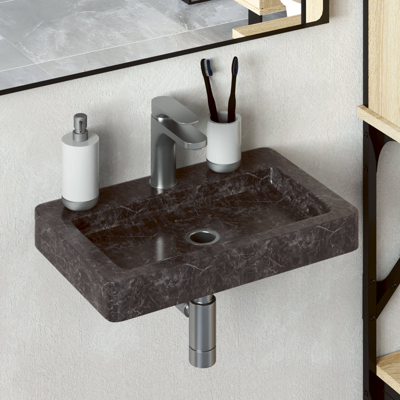 Trapp Wall-mounted Sink Marble Natural Stone Basin Washroom Bathroom Sink, Black
