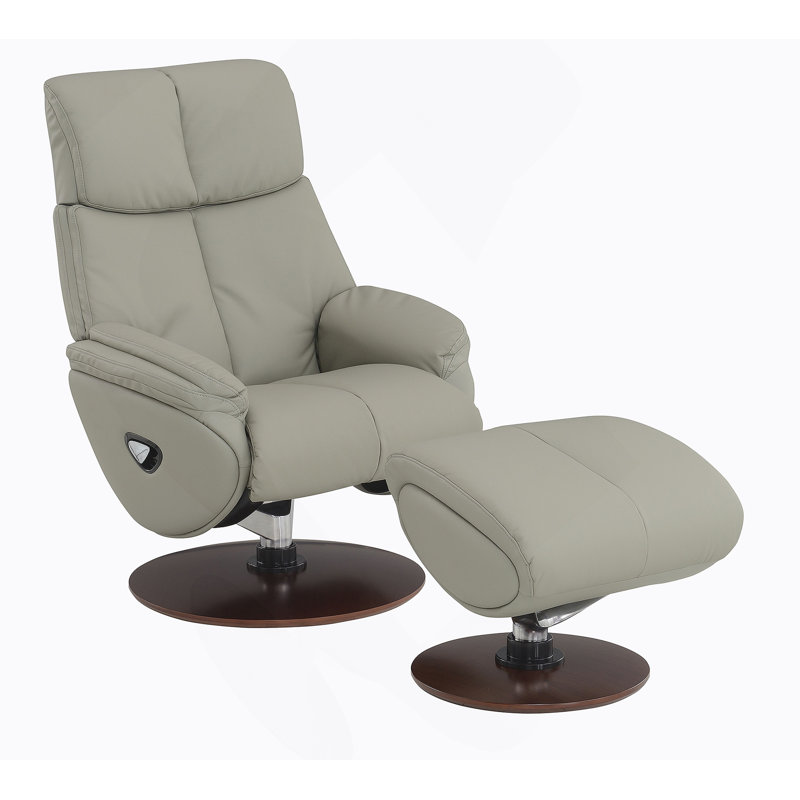 Fauteuil d'appoint en cuir fleur de qualité supérieure avec pivot et repose-pieds, avec sièges à ressorts ensachés et pieds Kd pour un confort et un style modernes