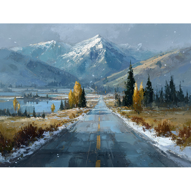 «Snowy Valley Roadscape», art mural sur toile tendue, 24 po x 36 po