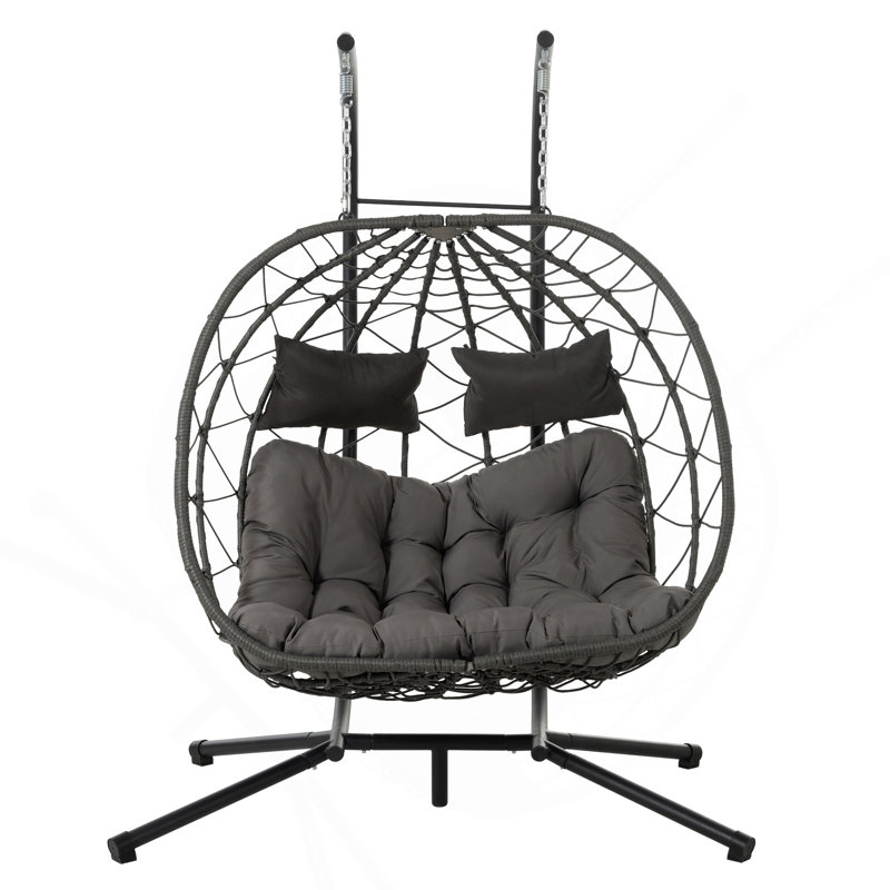 Fauteuil à œufs pour 2 personnes avec support Balancelle d'extérieur pour l'extérieur, Gris foncé
