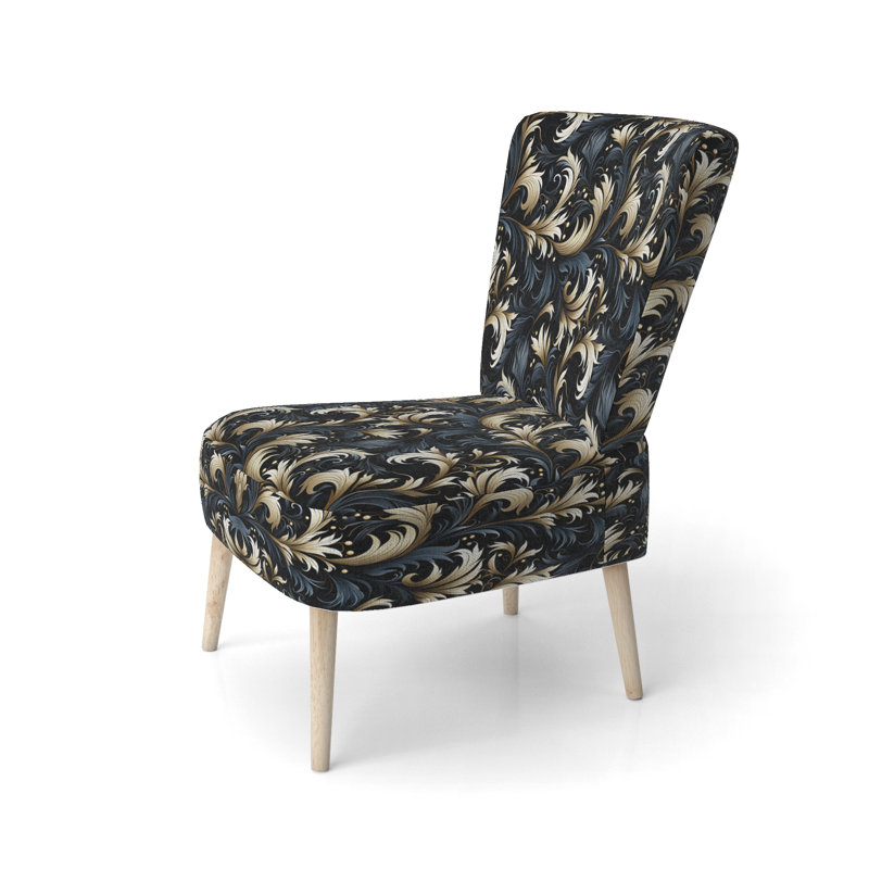 Chaise d'appoint rembourrée damassée noire et grise