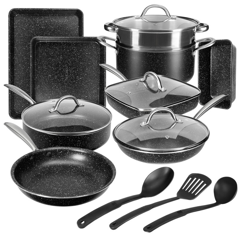 20-Piece Non-Stick Granite Coated Cookware Set with Tempered Glass Lids