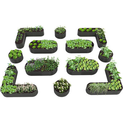 12-pack Gray Metal Oval Heart-shaped Raised Garden Bed Planter Box For Planting Vegetables (81 In. L X 81 In. W X 18 In. H)