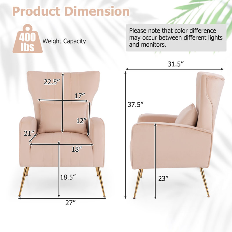 Koburn Velvet Wingback Chair, Pink Velvet
