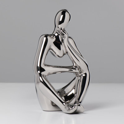 Modern Thinking Man Sculpture (Reflective Silver)