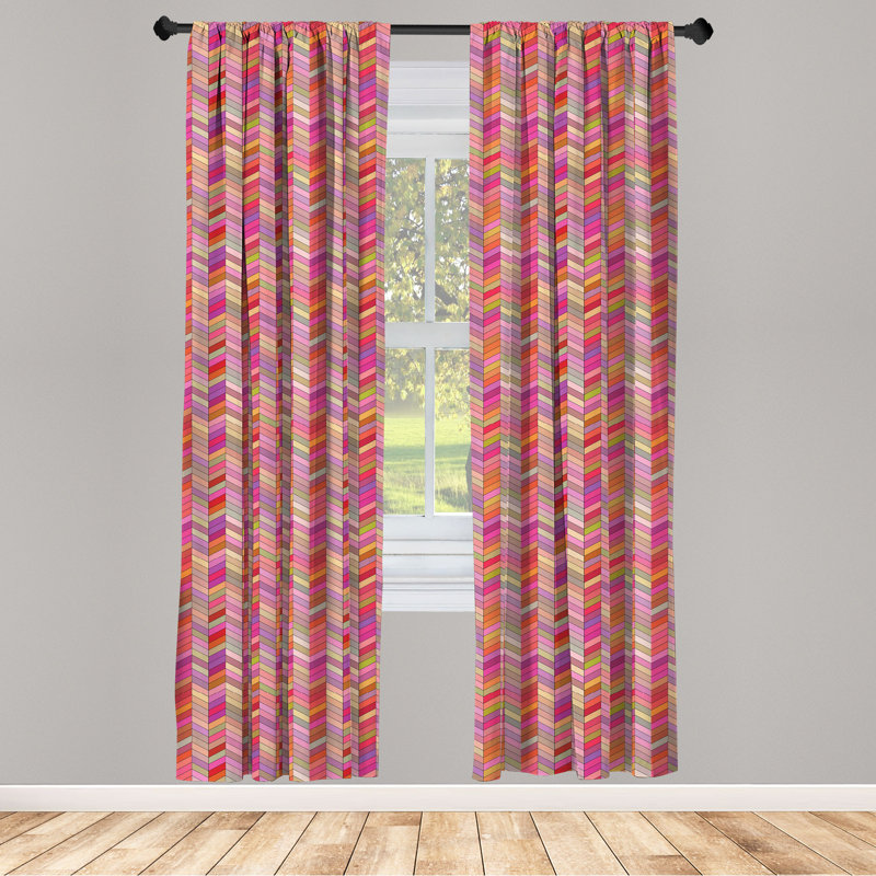 Paire de rideaux semi-transparents avec passe-tringle Chevron, 28 po x 63 po
