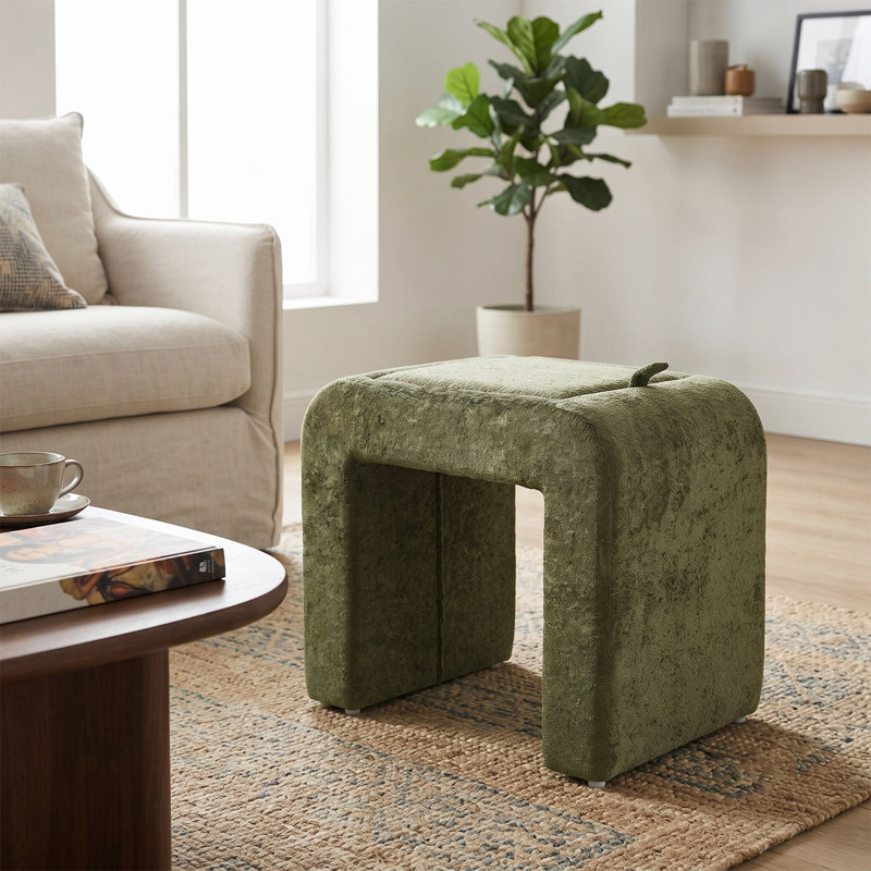 46cm Wide U-Shaped Solid Colour Footstool Ottoman, Velvet, Green