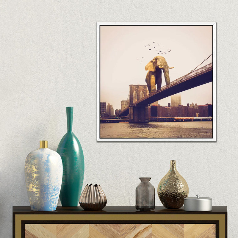 Elephant Bridge Amble by Soaring Anchor Designs - Gallery-Wrapped Canvas Giclée on Canvas, 45.72 cm H x 45.72 cm W
