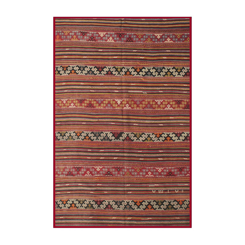 Tapis contemporain brun / rouge, Rectangle 5 pi x 7 pi