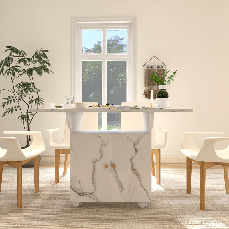 Table de salle à manger pliante en bois 47 "avec support de rangement et armoire
