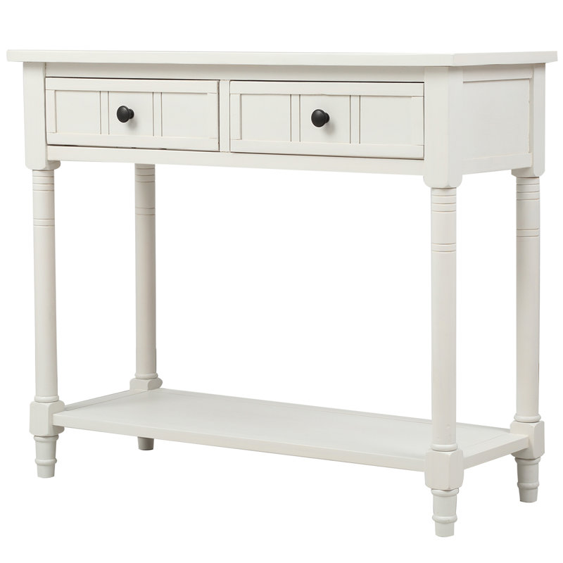 Console de style traditionnel avec deux tiroirs et une tablette inférieure, Ivoire blanc