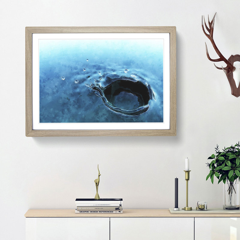 Splash of Water in a Lake 1 Piece Single Picture Frame Painting on MDF, 24cm H x 33cm W x 2cm D, Oak Framed