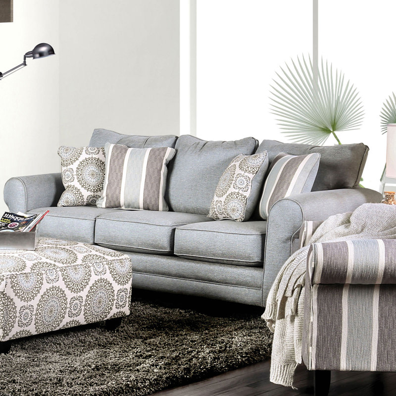 88.4" W Transitional Sofa, Blue Gray