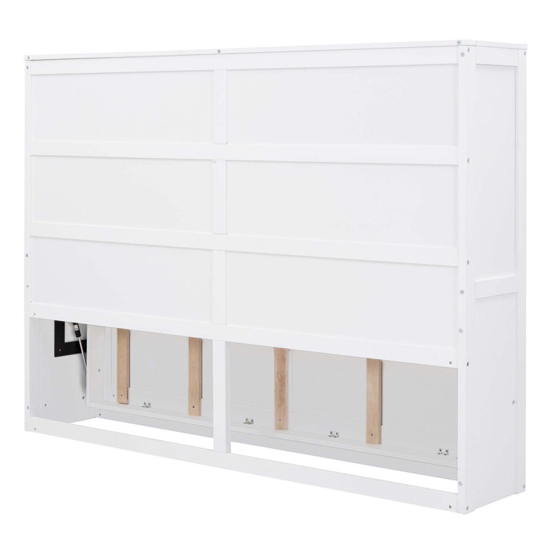 Wooden Frame Murphy Bed Wall Bed, White, Full