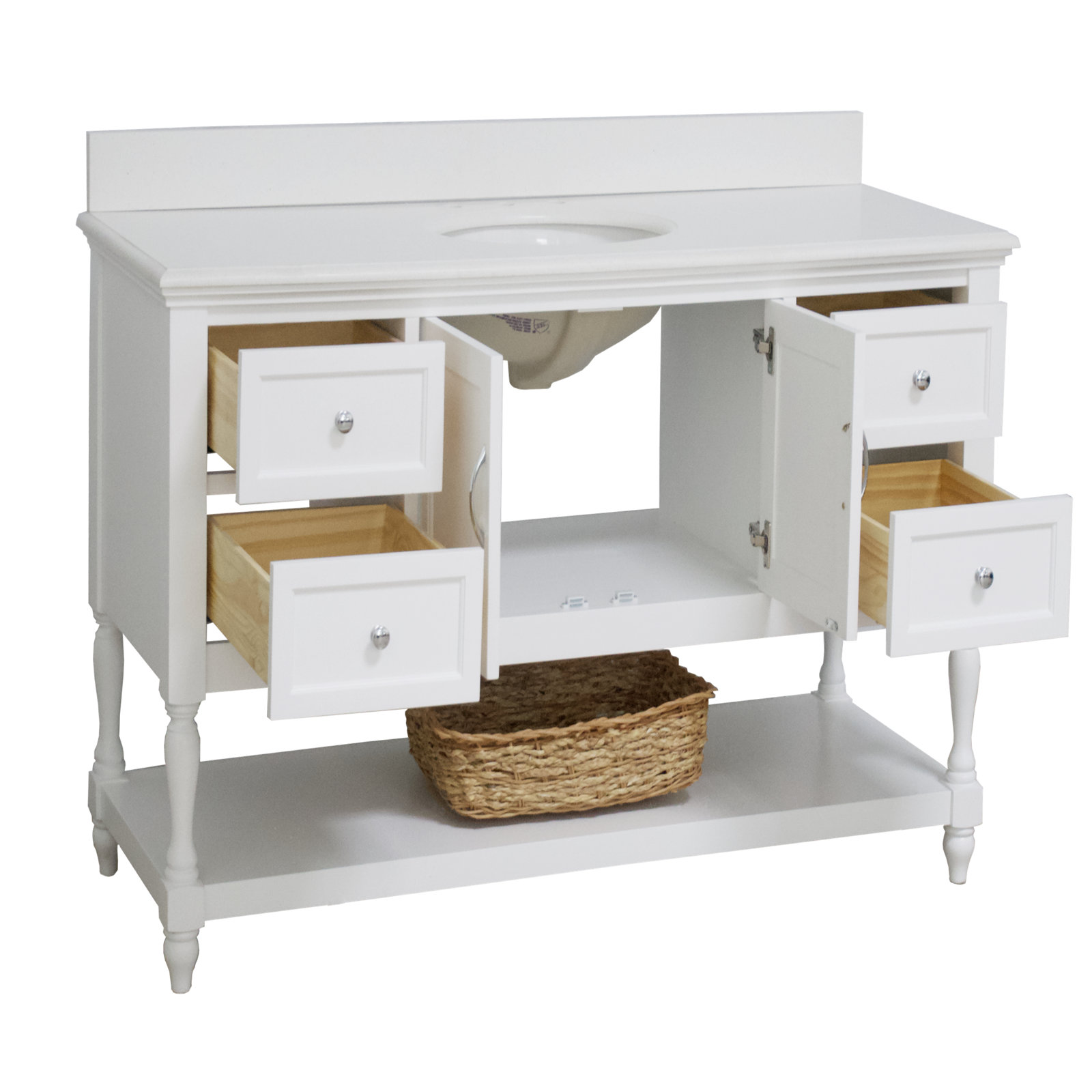 Hampton 60'' Single Bathroom Vanity, White, Quartz