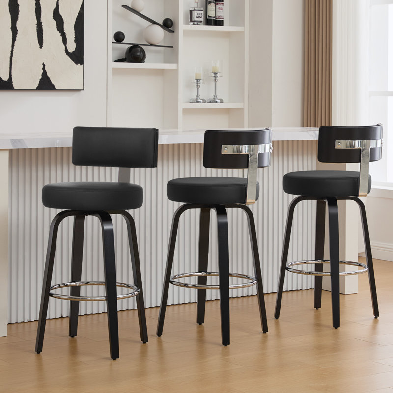 Tabouret pivotant rembourré avec dossier en forme de T, Noir, 3, Tabouret de comptoir (siège d'une hauteur de 26 p