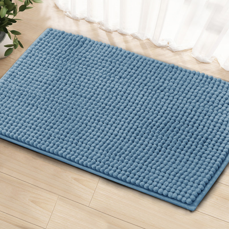 Azriah Luxury Chenille Super Soft Absorbent Polyester Rectangle Non-Slip Bath Rug, 20" W x 32" L, Stone Blue
