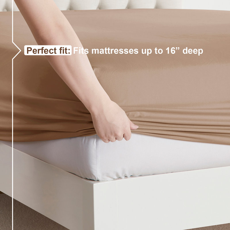  Ensemble de draps double brossé de luxe pour hôtel avec draps et taies d'oreiller très doux, Sable taupe, Très grand séparé