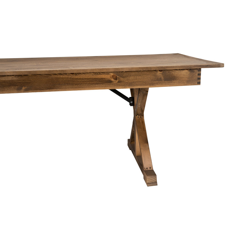 Eternity Rectangular Solid Pine Farm Dining Table with Folding X-Style Legs, Rustic Pine, 40.25" L x 84" W