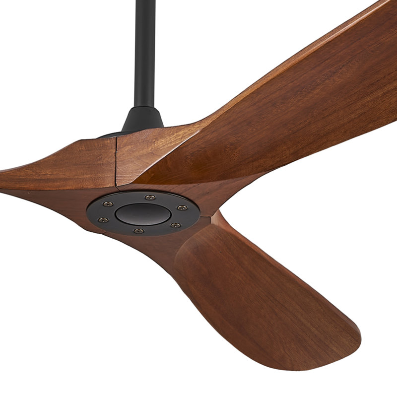 Ventilateur de plafond 60 po 3 pales en noyer massif sans lumière - télécommande, moteur à courant continu, intérieur / extérieur / patio (bord de mer / maison de campagne)