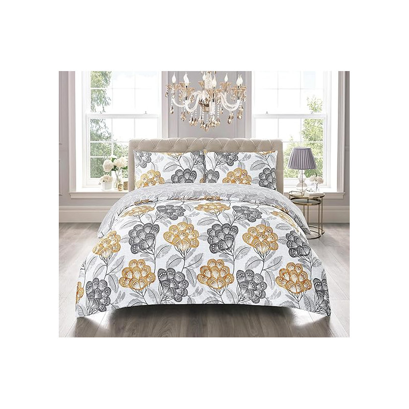 Aleese Microfiber, Polyester Floral Duvet Cover Set with Pillowcases, Bloom Ochre, Super King - 2 Pillowcases