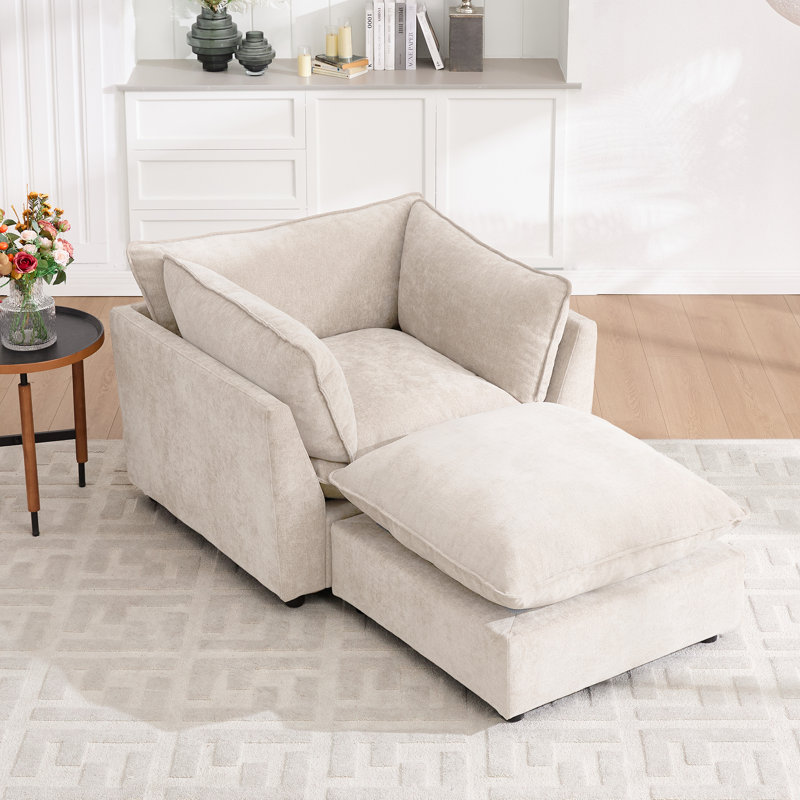 Fauteuil d'appoint avec repose-pieds 44,49 po Heffernan, Chenille beige