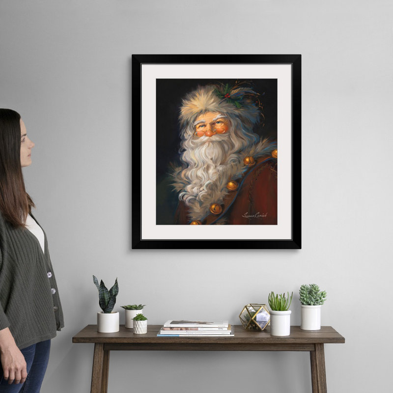 Père Noël, art mural par Susan Comish, H 24 po x l 20 po, Impression encadrée, Noir