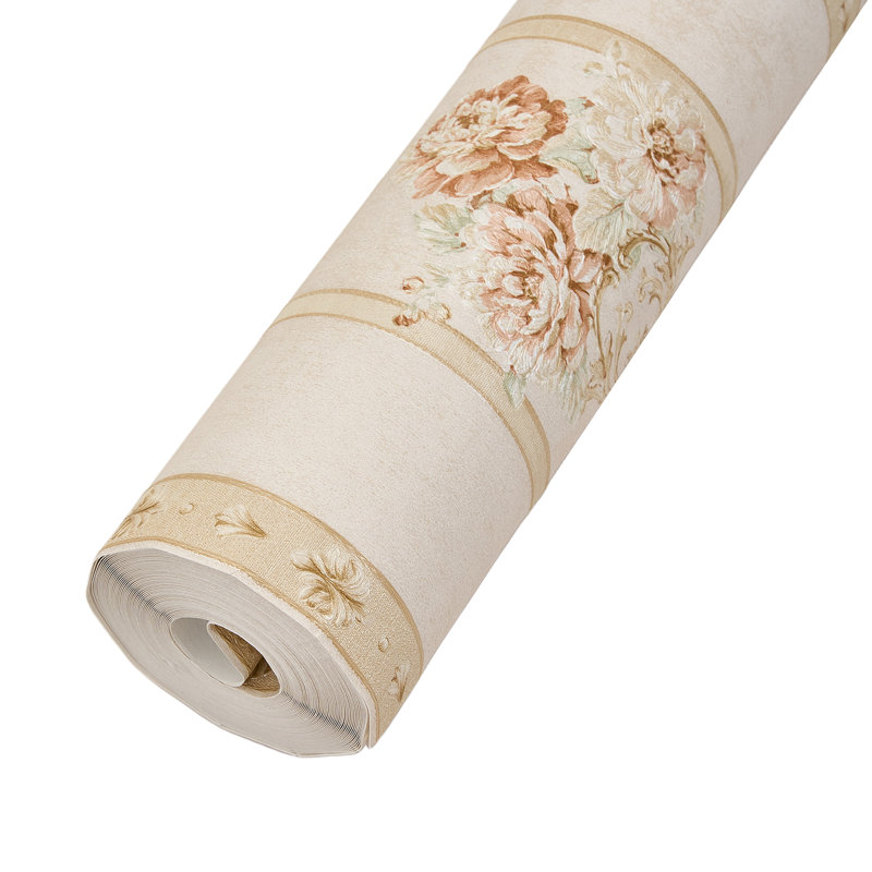 Vintage Non-Pasted Non-Woven 3D Embossed Wallpaper Roll, Beige