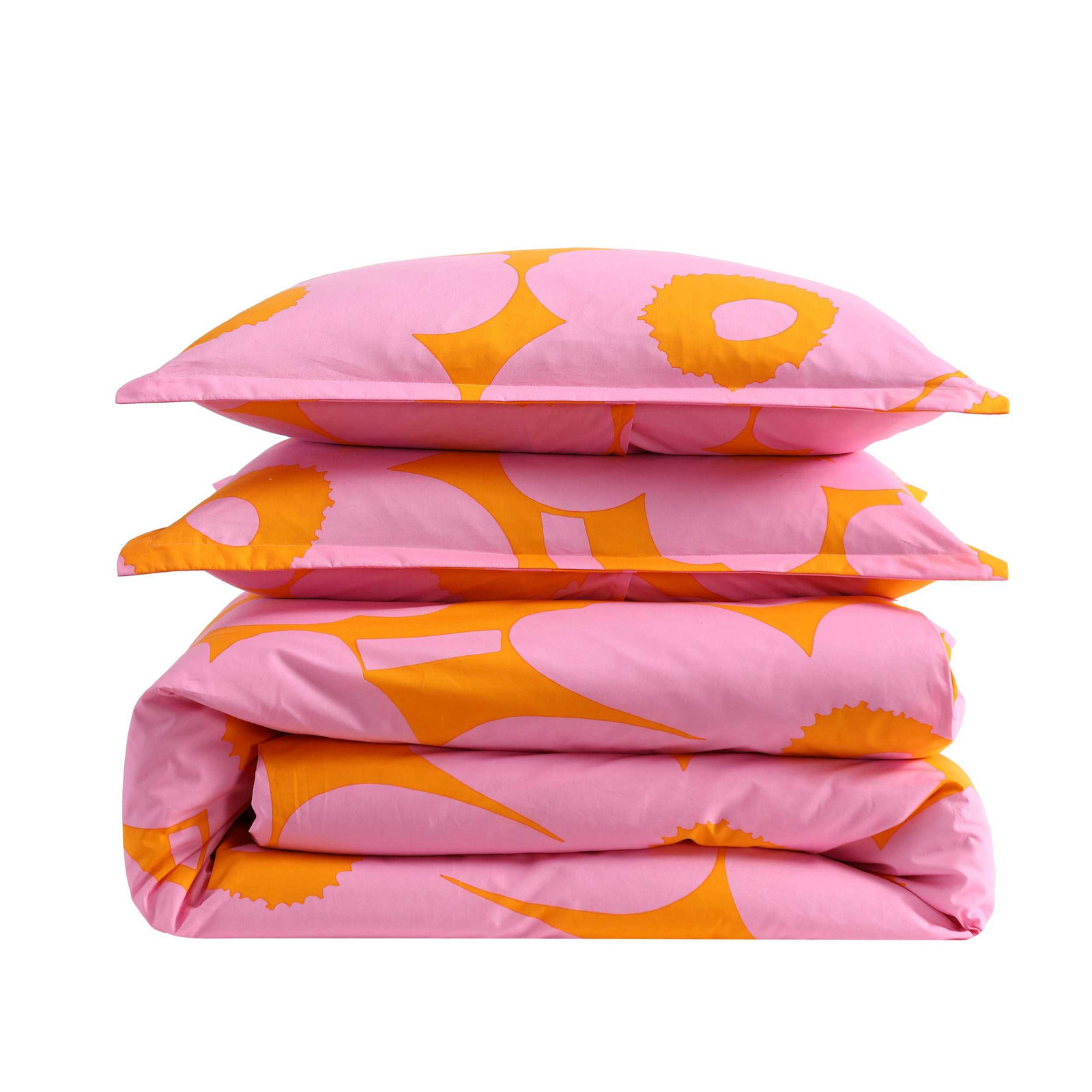 Marimekko Unikko Cotton Red Duvet Cover Set, King Duvet Cover + 2 King Shams, Orange