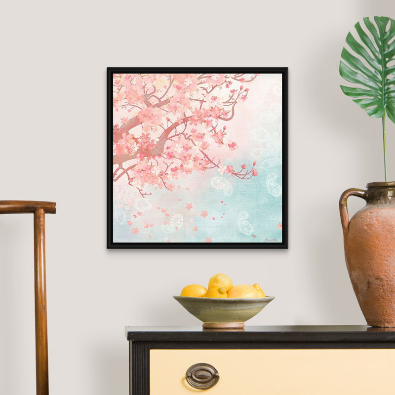 " Sweet Cherry Blossoms III " by Evelia Designs Painting Print, 20" H x 20" W x 1.75" D, Black Framed Canvas