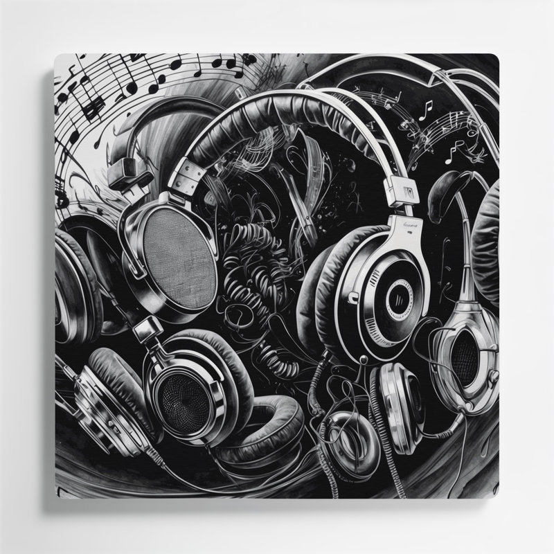 Casque de musique et art mural gris en métal, H 12 po x l 12 po