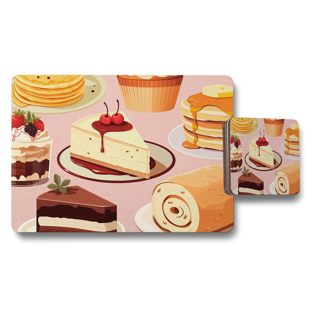 Dessert Placemats And Coasters Set With Cake And Pastry Prints