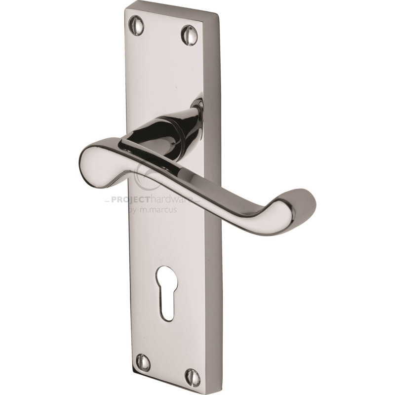 Heritage Brass Project Hardware Door Handle Lever Lock Malvern Design, Polished Chrome