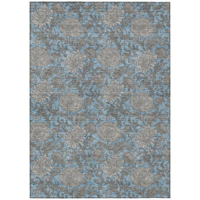 10' X 14' Gray Floral Washable Indoor Outdoor Area Rug
