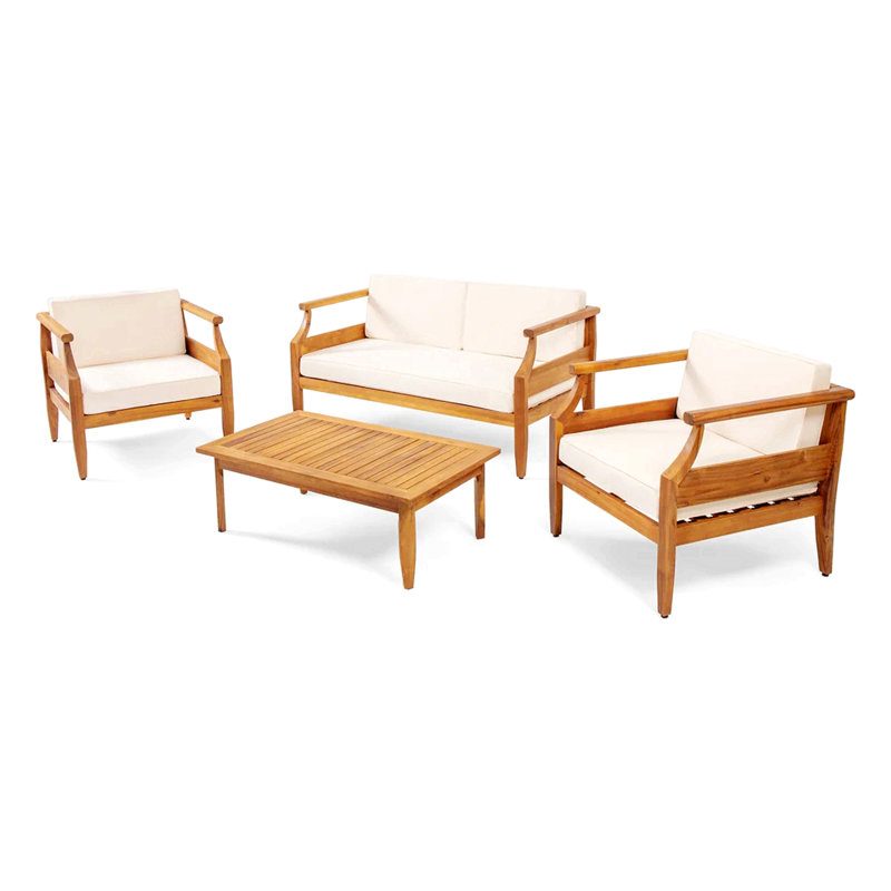Ensemble de conversation avec coussins Mcclurg, Crème, crème, 4 pièces: table, causeuse, 2 chaises