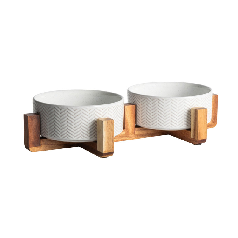 Gamelles en céramique surélevées pour chiens Gibson Home avec support, gamelle double surélevée en céramique, Blanc