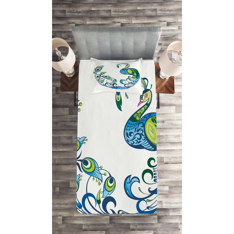 Peacock Eclectic Polyester Coverlet, Twin Bedspread + 1 Sham